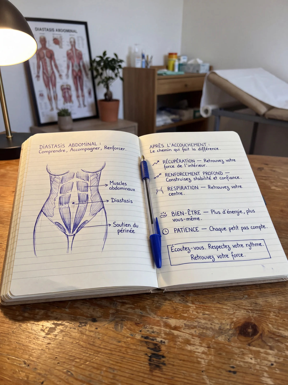 Carnet manuscrit sur le diastasis abdominal
