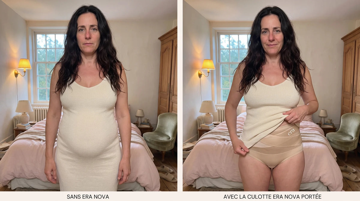 La même tenue, sans puis avec la gaine Era Nova portée