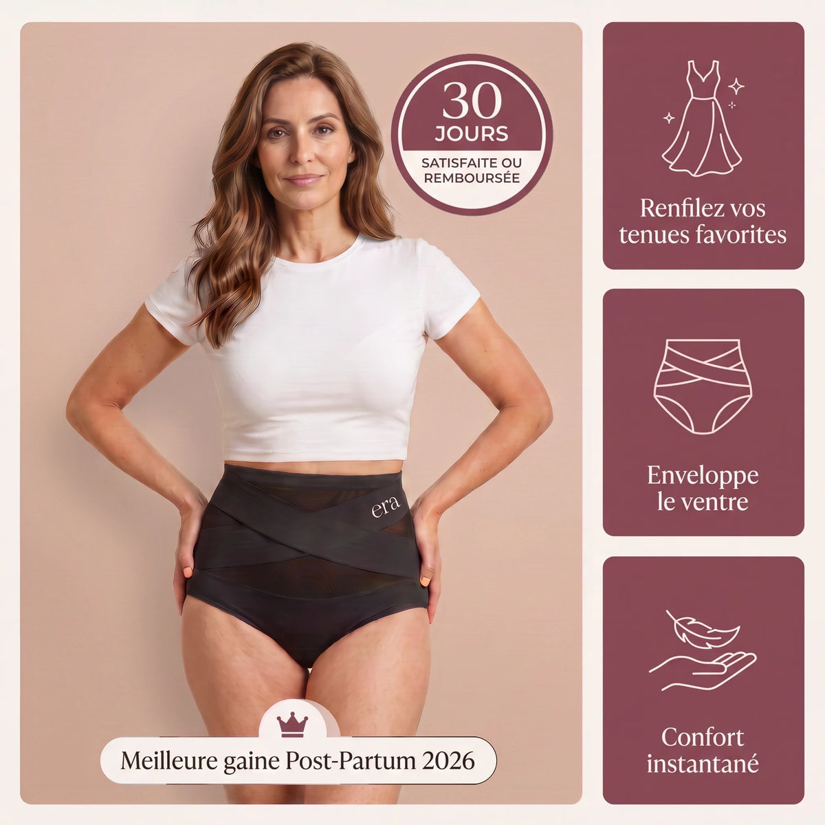 Culotte gainante taille haute post-partum —  bande X et compression 360° - ERA NOVA®